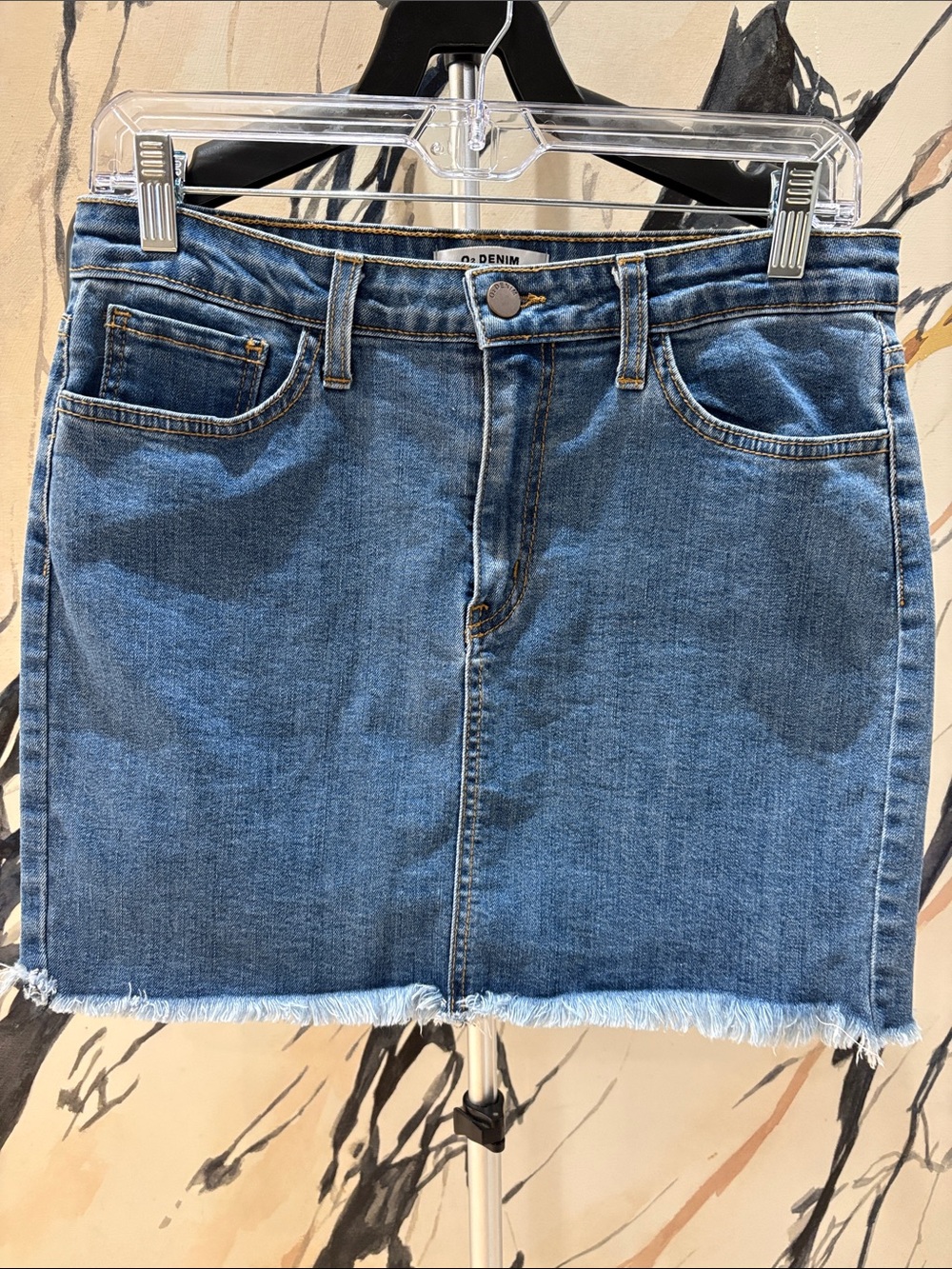 Classic Blue Denim Mini Skirt with Raw Hem